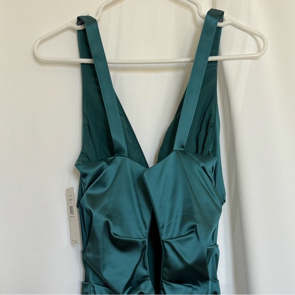 NWT Nicole Miller Teal Satin vneck ruched dress sz 8 - Picture 6 of 14